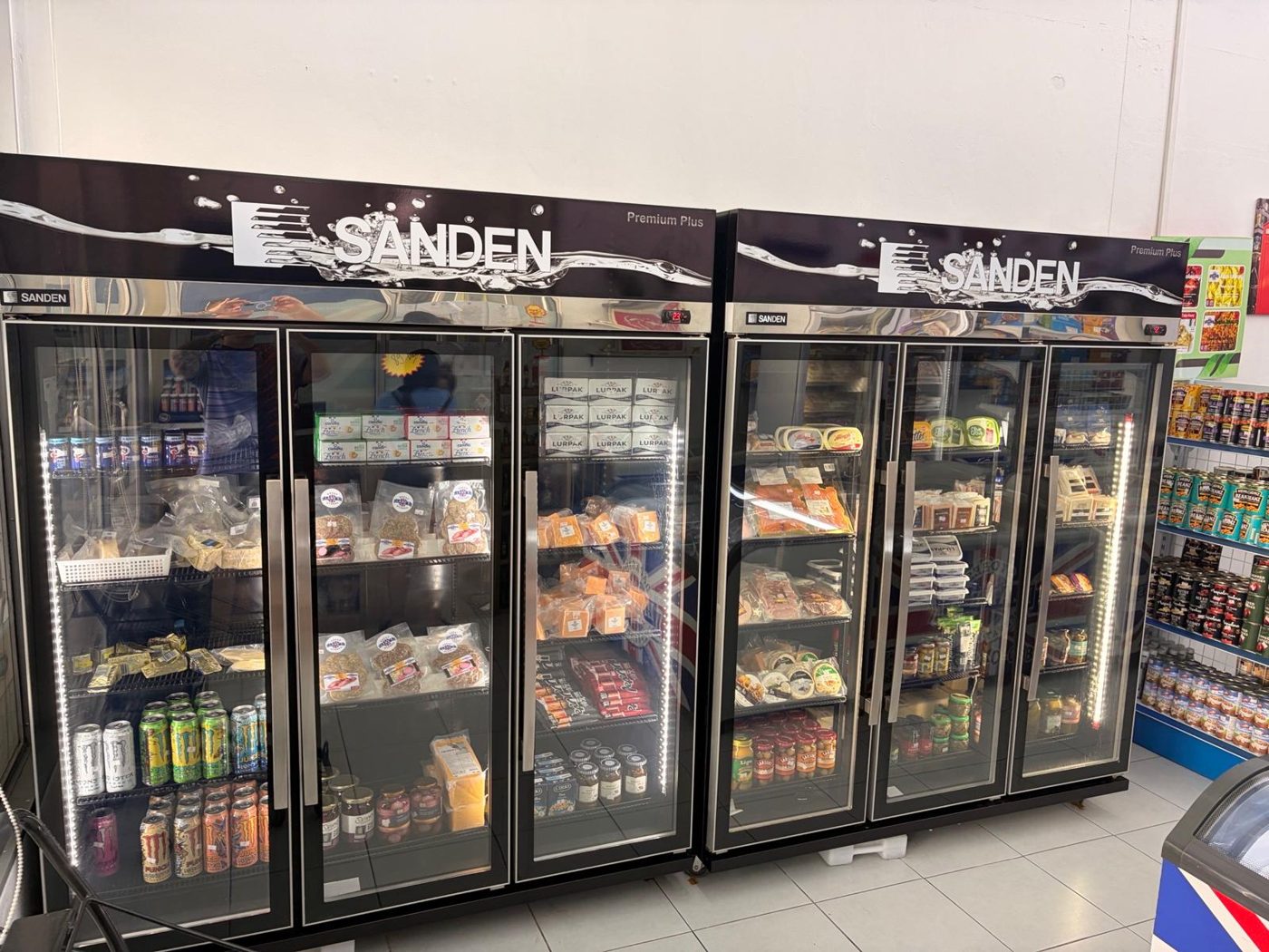 Chilled drinks and packaged British foods in fridges at Lane's Expat Stores in Pattaya