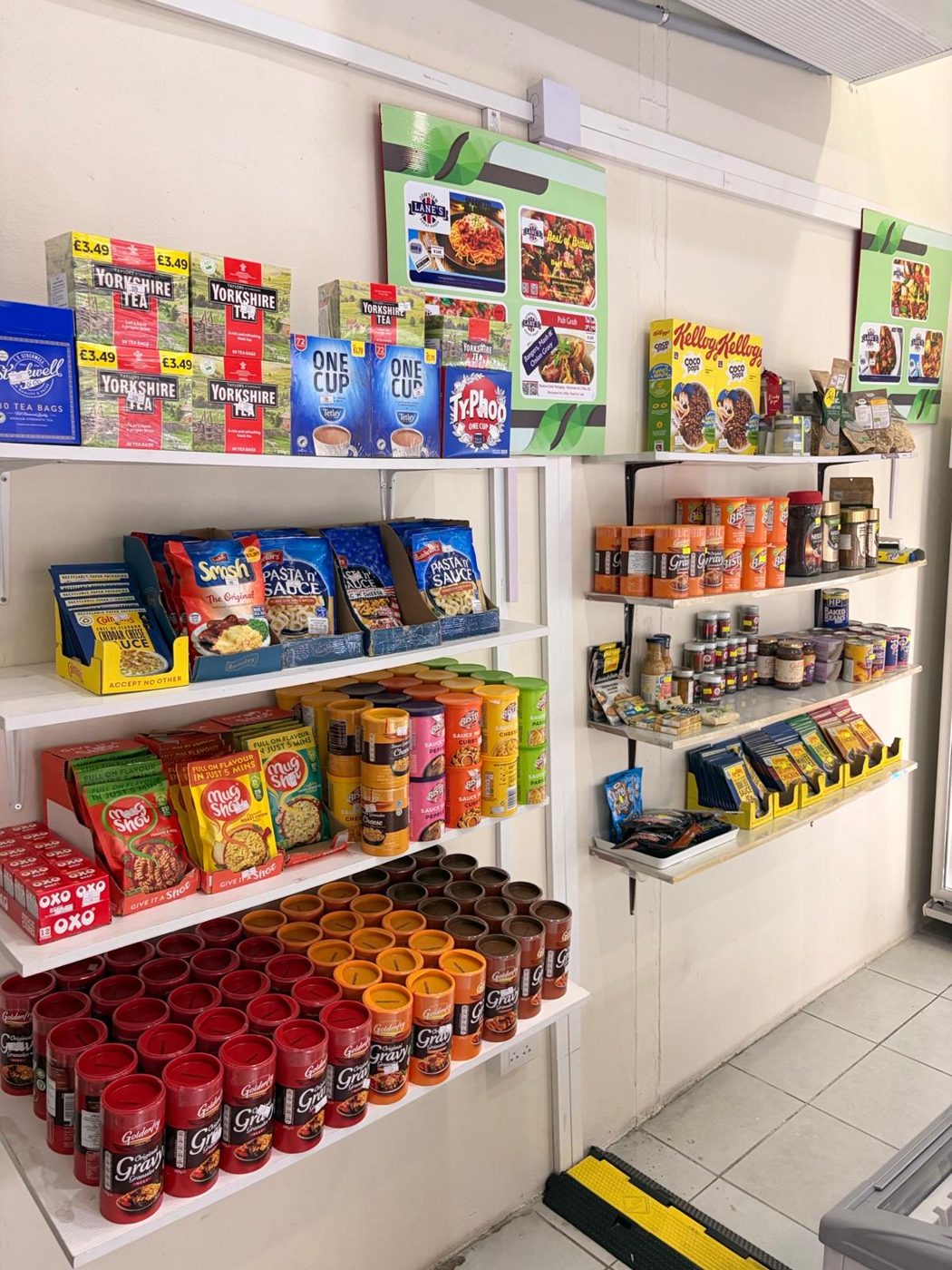Shelves of British sauces, cereals and jars, imported foods in Thailand